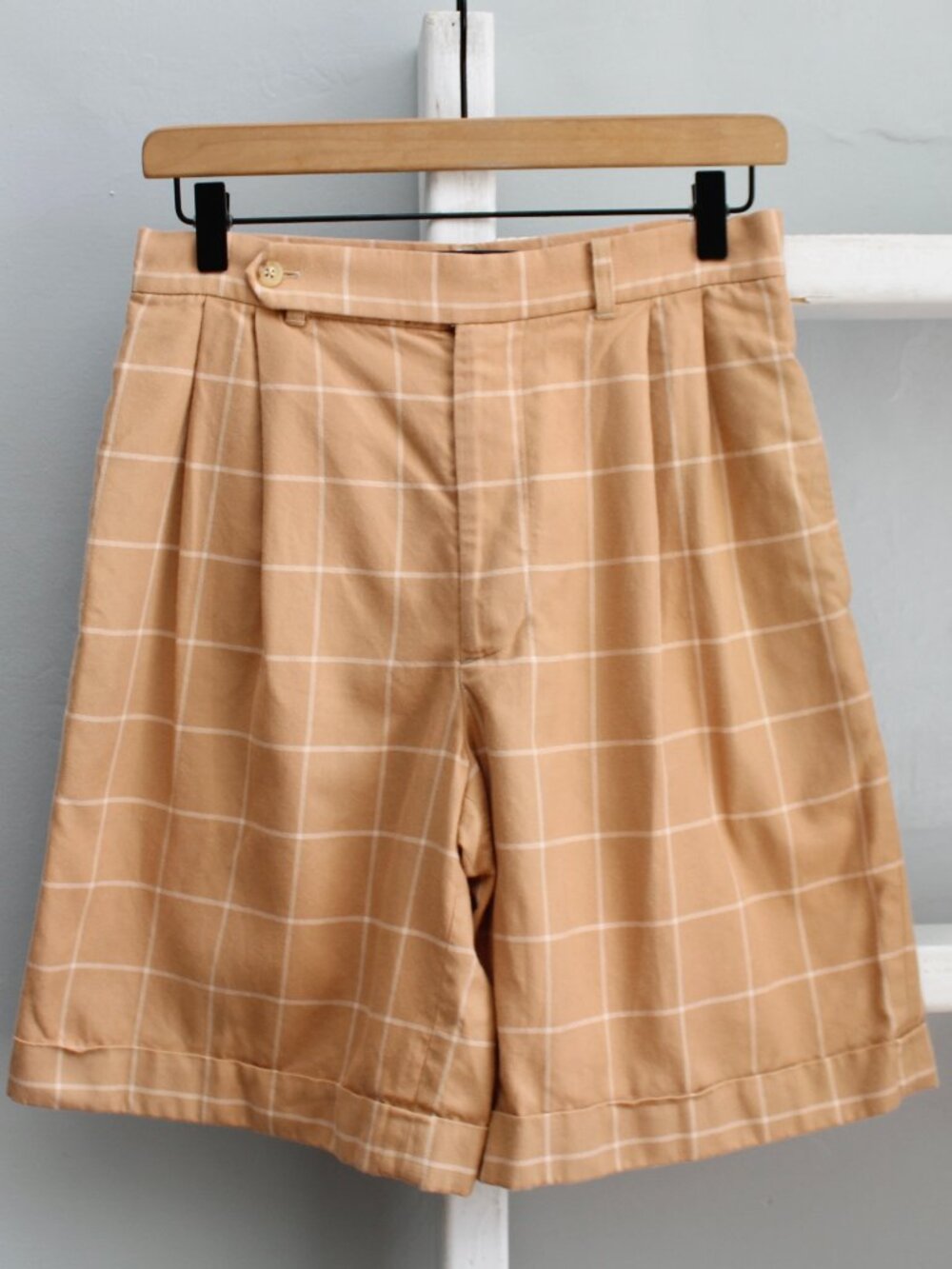 Ralph Lauren Polo Golf Tan Plaid VTG High Rise Pleated Bermuda Shorts Size 4